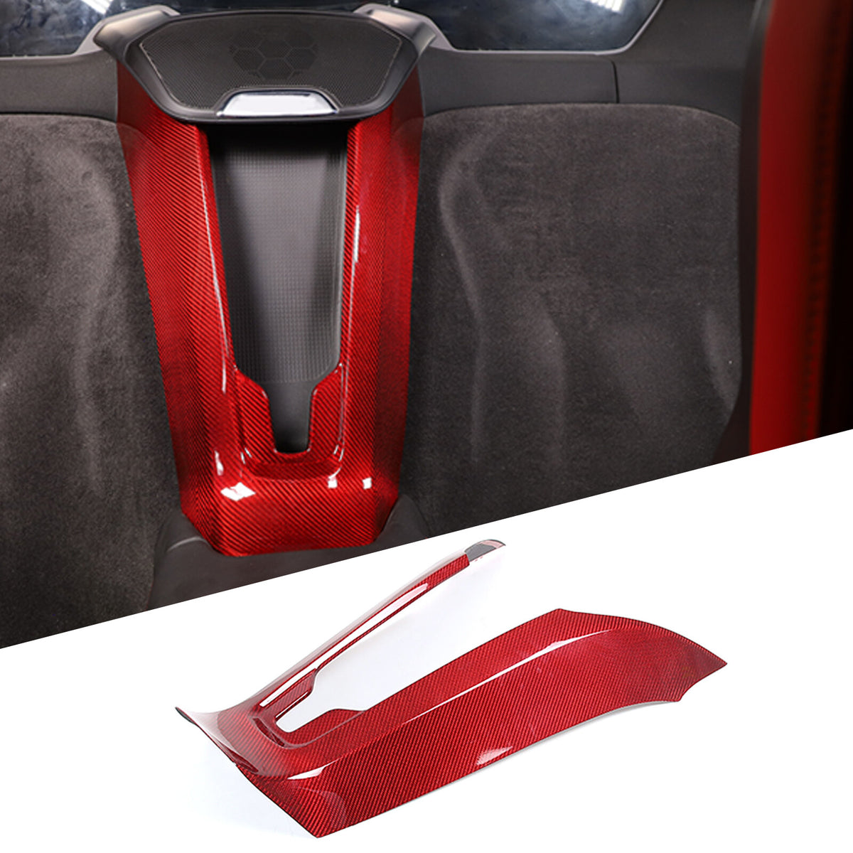 Red Real Carbon Fiber Waterfall Console Wireless Charger Trim For Corvette C8 US 5