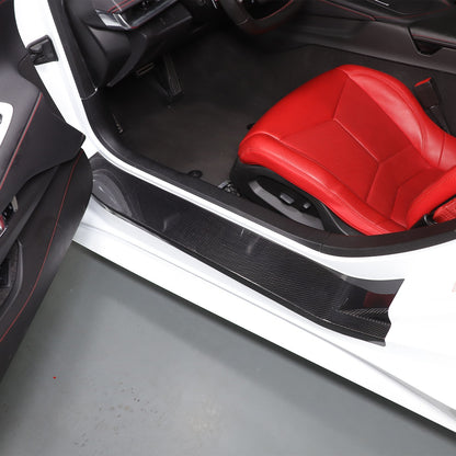 Real Carbon Fiber Full Wrapped Exterior Door Sill Plate Trim For Corvette C8 US 16