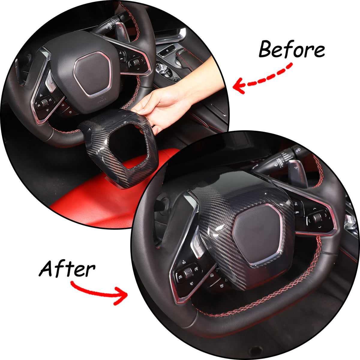 For C8 Corvette Carbon Fiber Steering Wheel Center Surround Cover Set 2020-2026 5