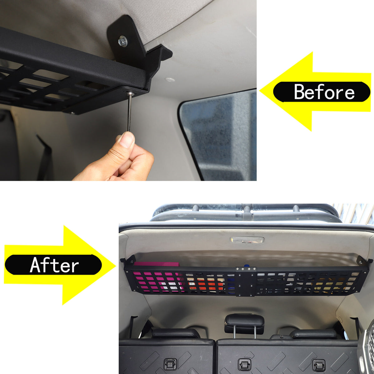 Modular Storage Overhead Molle Panel Rear Trunk Shelf for Toyota FJ Cruiser 07+ 3