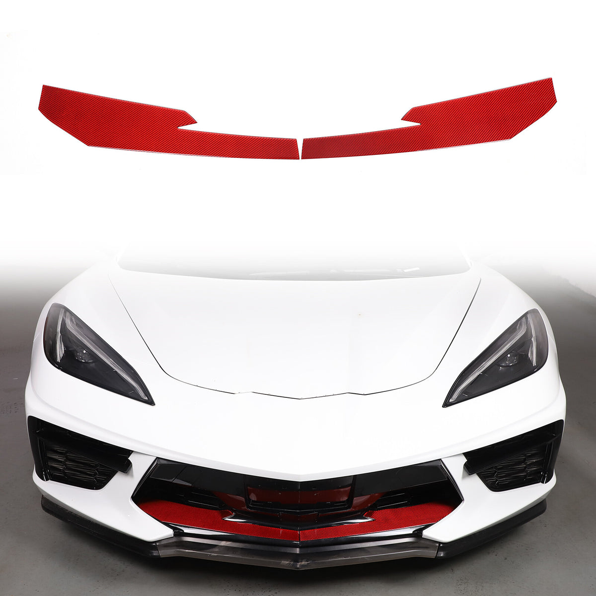 Red Carbon Fiber Car Exterior Front Lip Cover Trim Sticker For Corvette C8 20-25 1