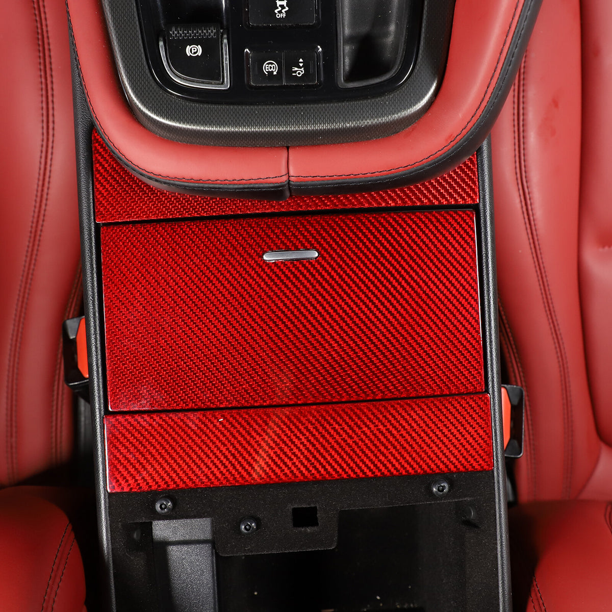 Red Carbon Fiber Interior Cup Holder Cover Trim Frame For Jaguar F-TYPE 2013-24 6