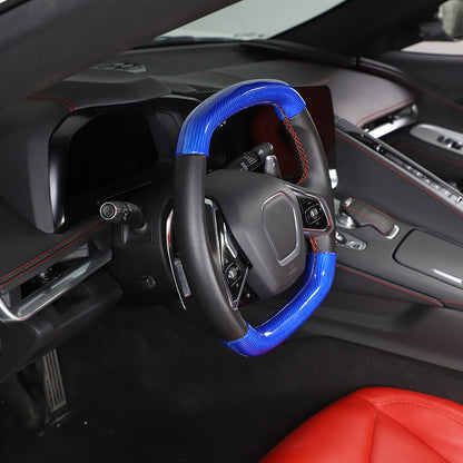 Blue Carbon Fiber Steering Wheel Top Lower Handle Cover Trim For C8 Corvette 11