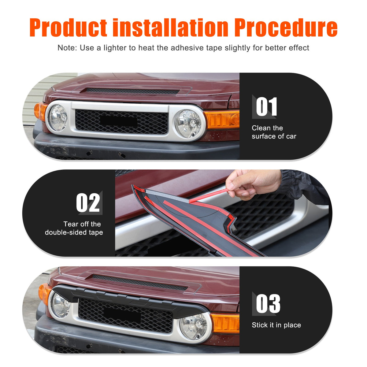 Front Grille Headlight Upper Molding Trim For Toyota FJ Cruiser 2007-2021 7