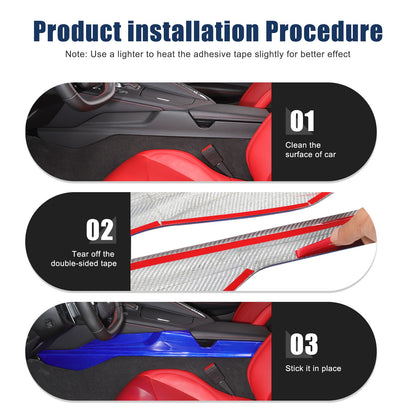 Blue Real Carbon Fiber Lower Armrest Box Panel Trim For Corvette C8 2020+ 4