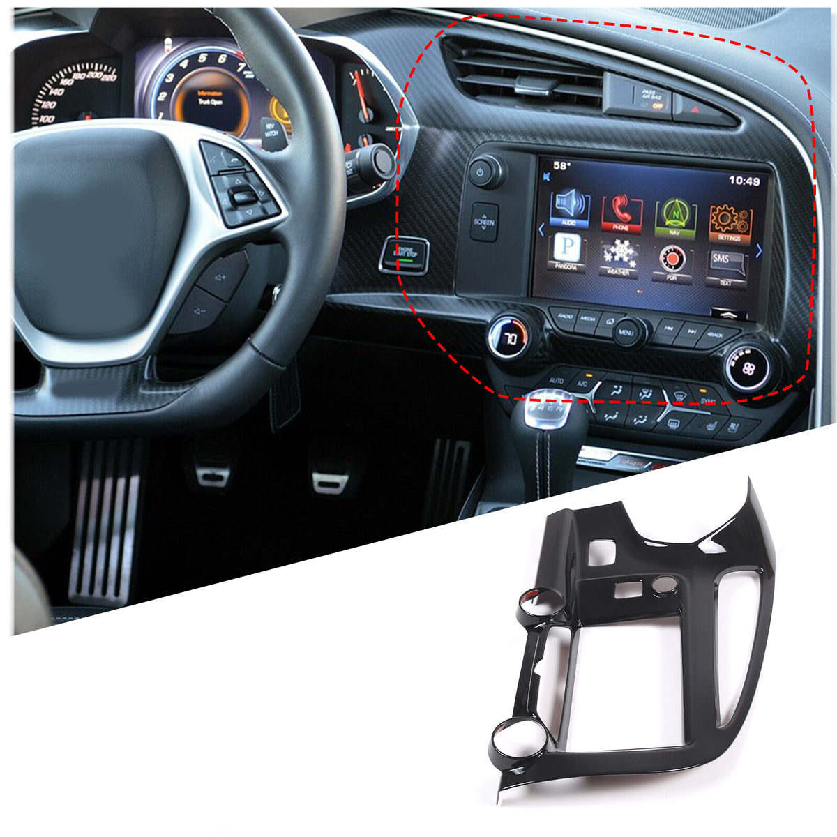 Glossy Black ABS Center Console air outlet frame Trim For Corvette C7 2014-19 10