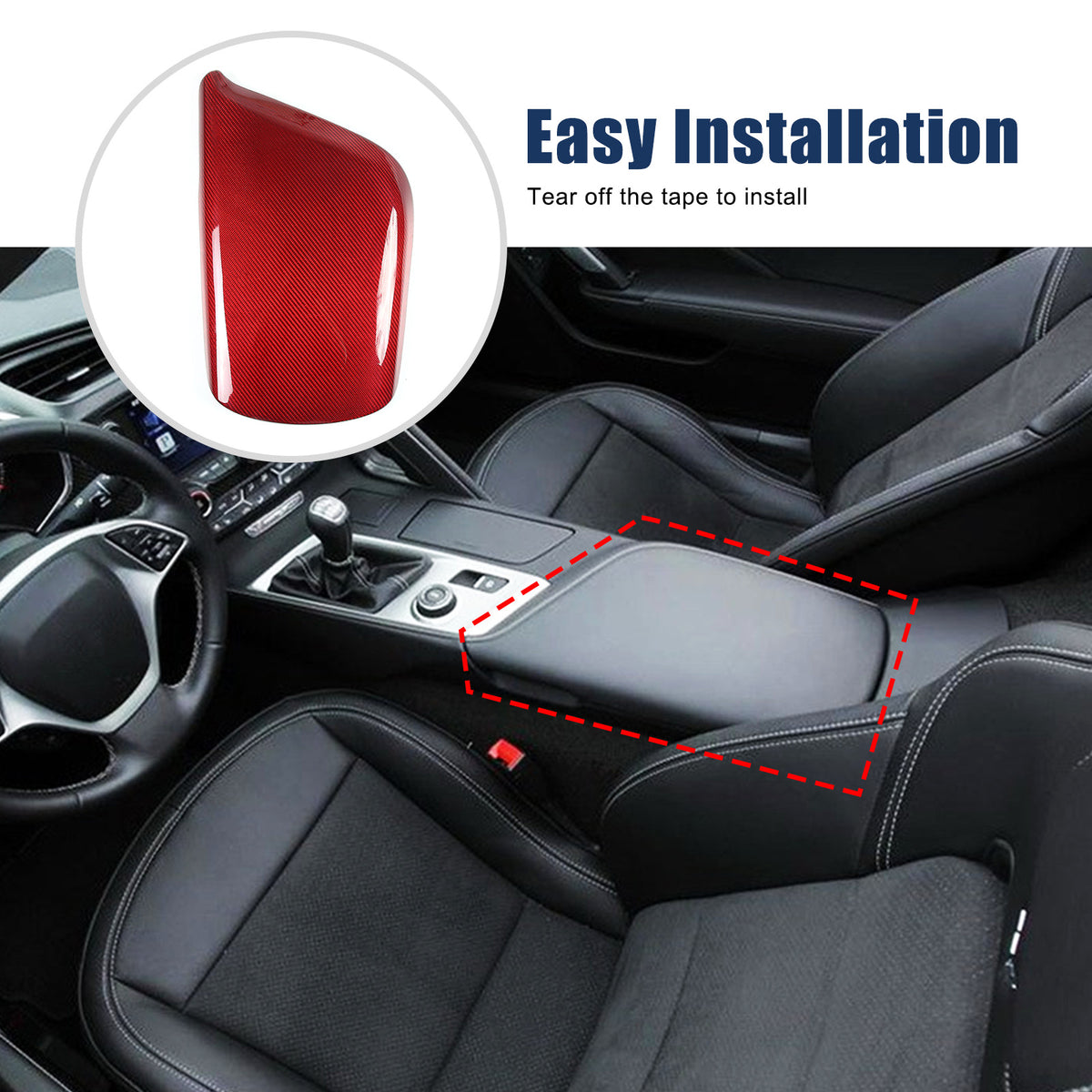 Red Real Carbon Fiber Center Console Armrest Box Cover Trim For Corvette C7 14+ 11