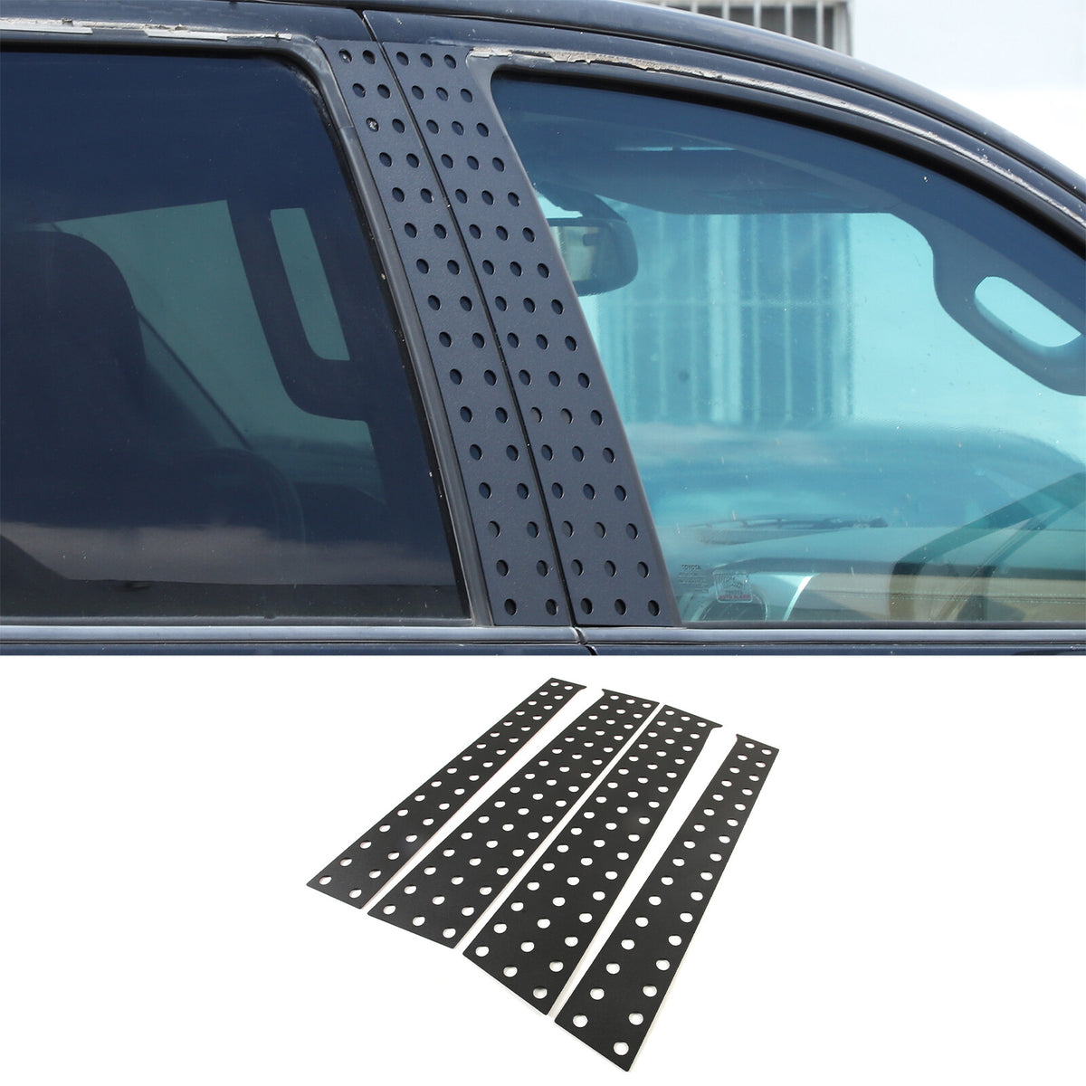 Black Aluminum Alloy Window Center Pillar Trim Panel For Toyota Tundra 2007-21 3