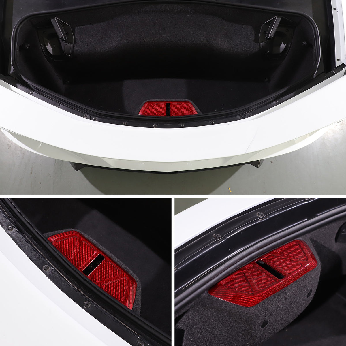 Red Real Carbon Fiber Trunk Latch Base Cover Trim For Corvette C8 2020+ 5