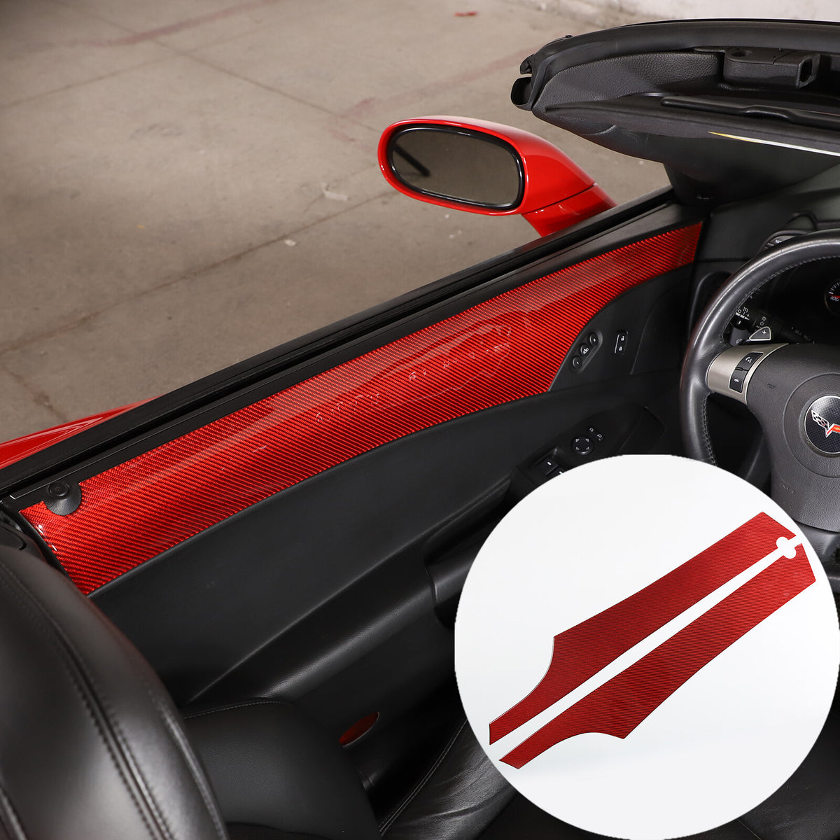 Red Carbon Fiber Interior Door Upper Panel Trim Sticker For Corvette C6 2005-13 3