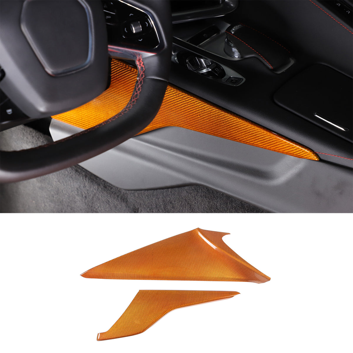 Yellow Carbon Fiber Center Console Side Panel Trim Cover For 2020-25 Corvette C8 1