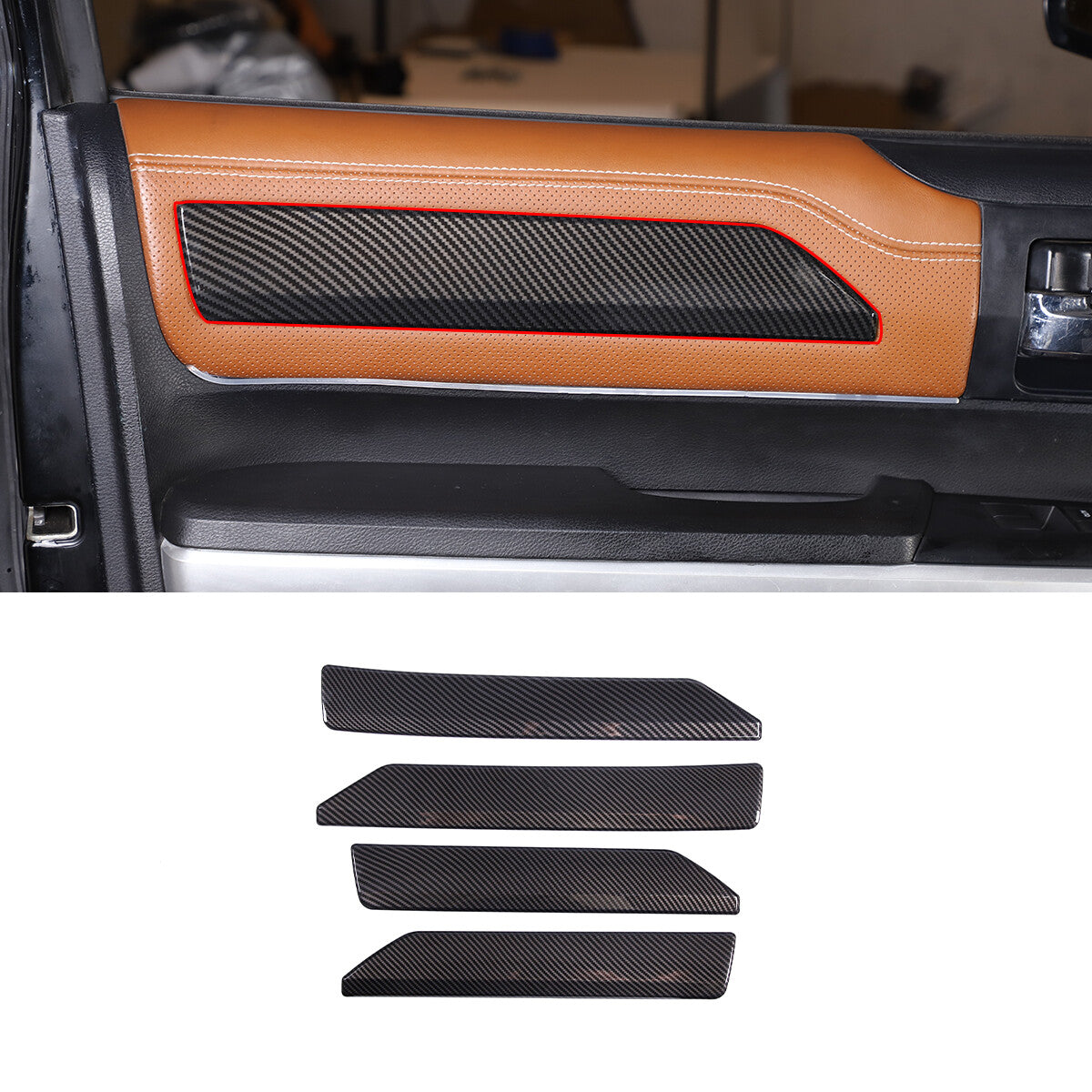 ABS Carbon Fiber 4-Door Panel Trim Cover for 2014-2021 Toyota Tun-dra 2