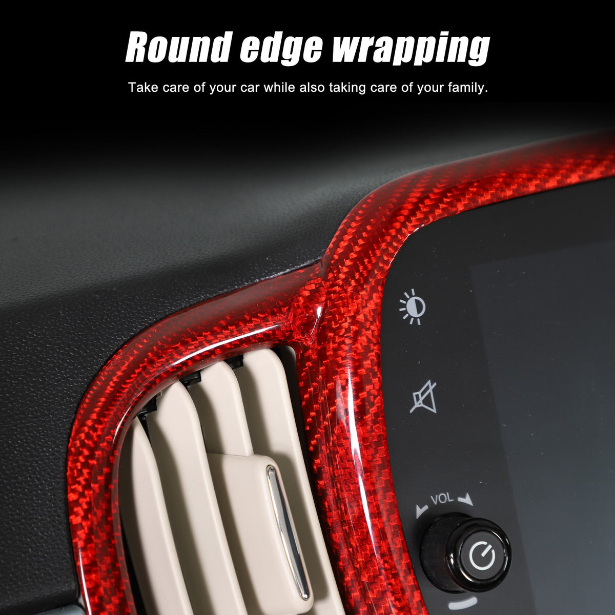 Red Real Carbon Fiber Center Console Air Outlet Trim For Fiat 500 2016+ 17