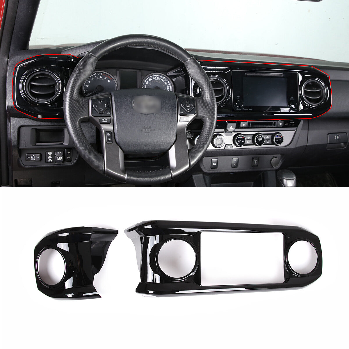 ABS All Black Dashboard Air Vent Outlet Trim Cover For Toyota Tacoma 2016-23 1