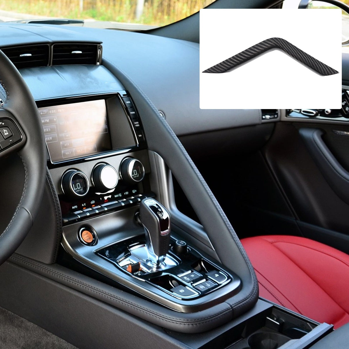 Real Carbon Fiber Right L-Shaped Gear Shift Trim For Jaguar F-Type X152 2013+ 9