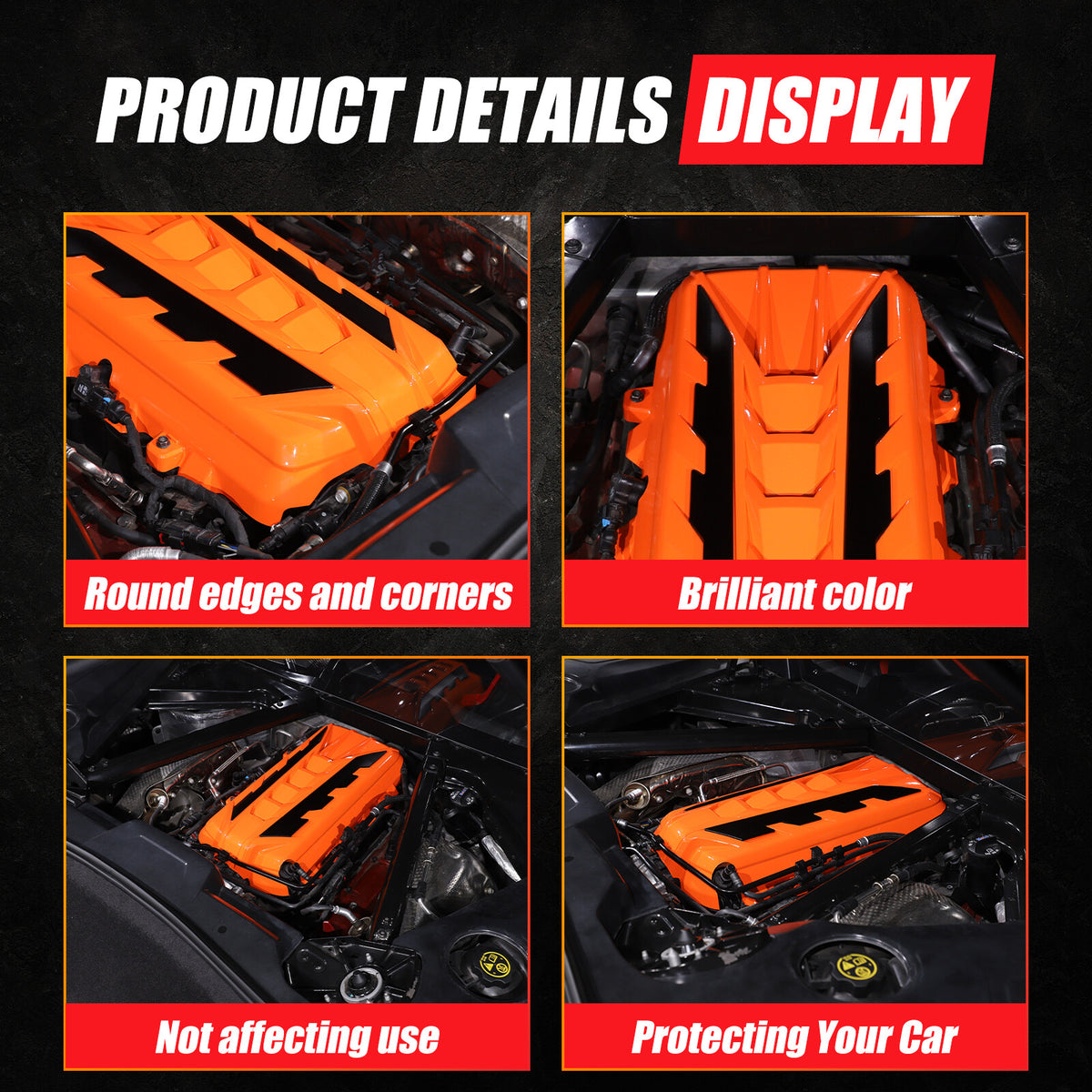 Orange Engine Bay Panel Cover Trim in Edge Black For Corvette Coupe C8 20-26 US 20