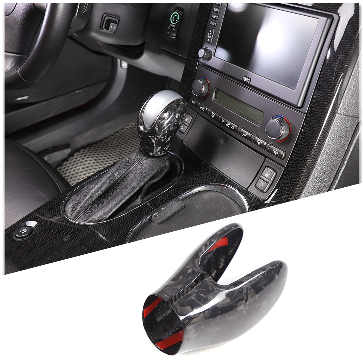 2pcs Forged Real Carbon Fiber Gear Shift Knob Trim Cover Set For Corvette C6 8
