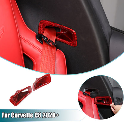 Red Real Carbon Fiber Seat Safety Belt Frame Trim For Corvette C8 2020+ 1
