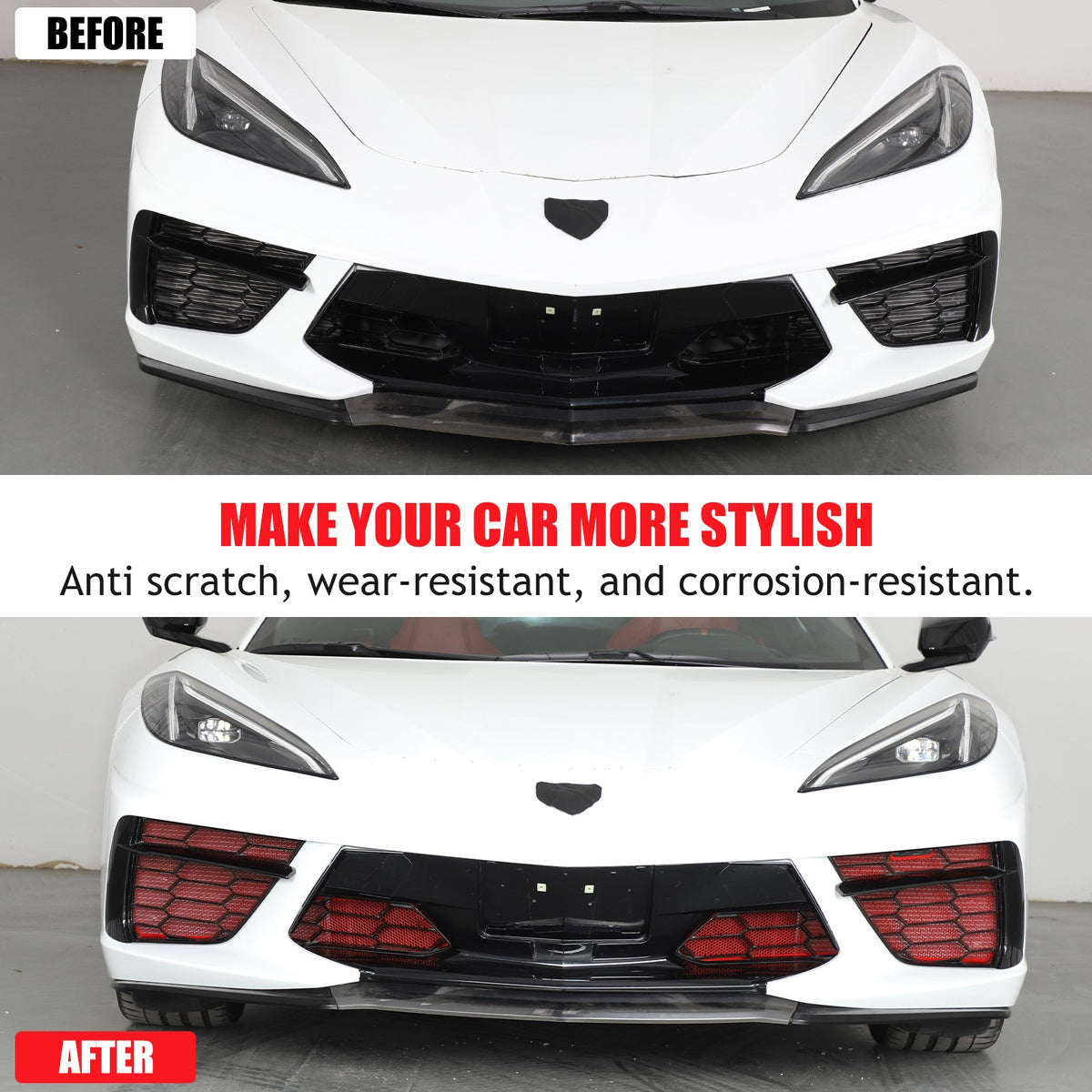Red Steel Front Bumper Grille Mesh Screen Insect Guard For Corvette C8 2020 4