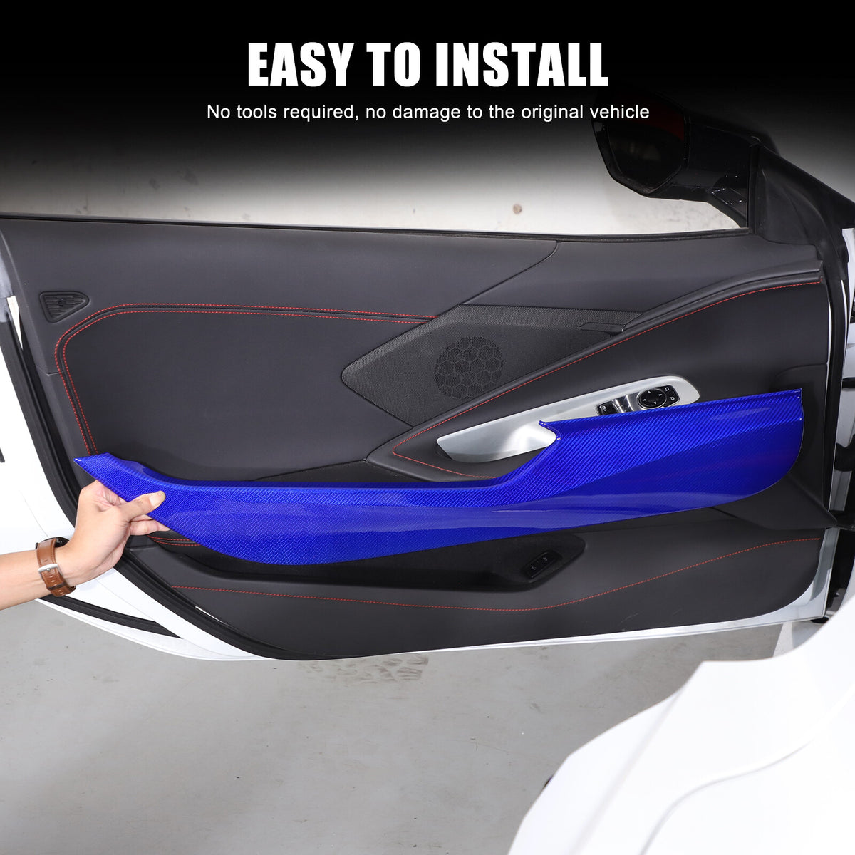 Blue Real Carbon Fiber Interior Door Anti-kick Panel Trim For Corvette C8 US 8