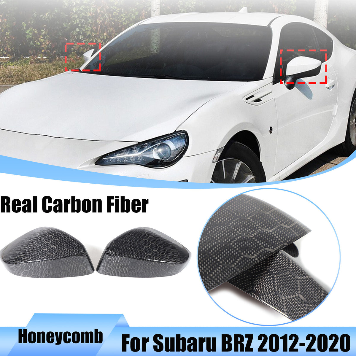 Honeycomb Carbon Fiber Side Rear Mirror Cover Caps For Subaru BRZ GT86 2012-20 1
