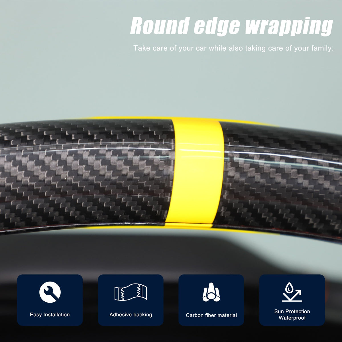 Yellow Top Real Carbon Fiber Steering Wheel Cover Trim For Corvette C8 20+ 11