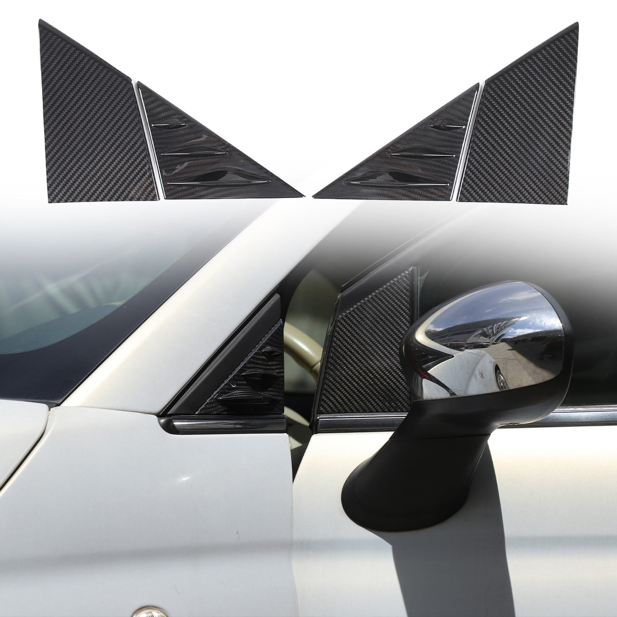 Real Carbon Fiber External A-Pillar Triangle Trim Cover For Fiat 500 2010+ 1