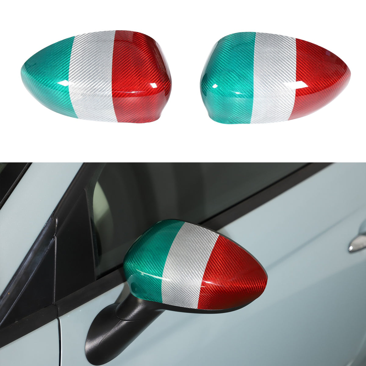 Tri-Color Real Carbon Fiber Side Mirror Cover Trim For Fiat 500 312 2010+ 2