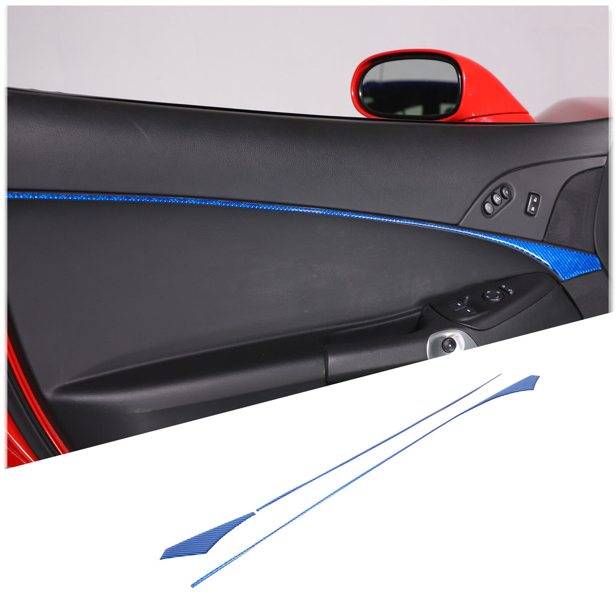 Blue Carbon Fiber Inner Door Panel Waistline Trim Sticker For Corvette C6 05-13 1