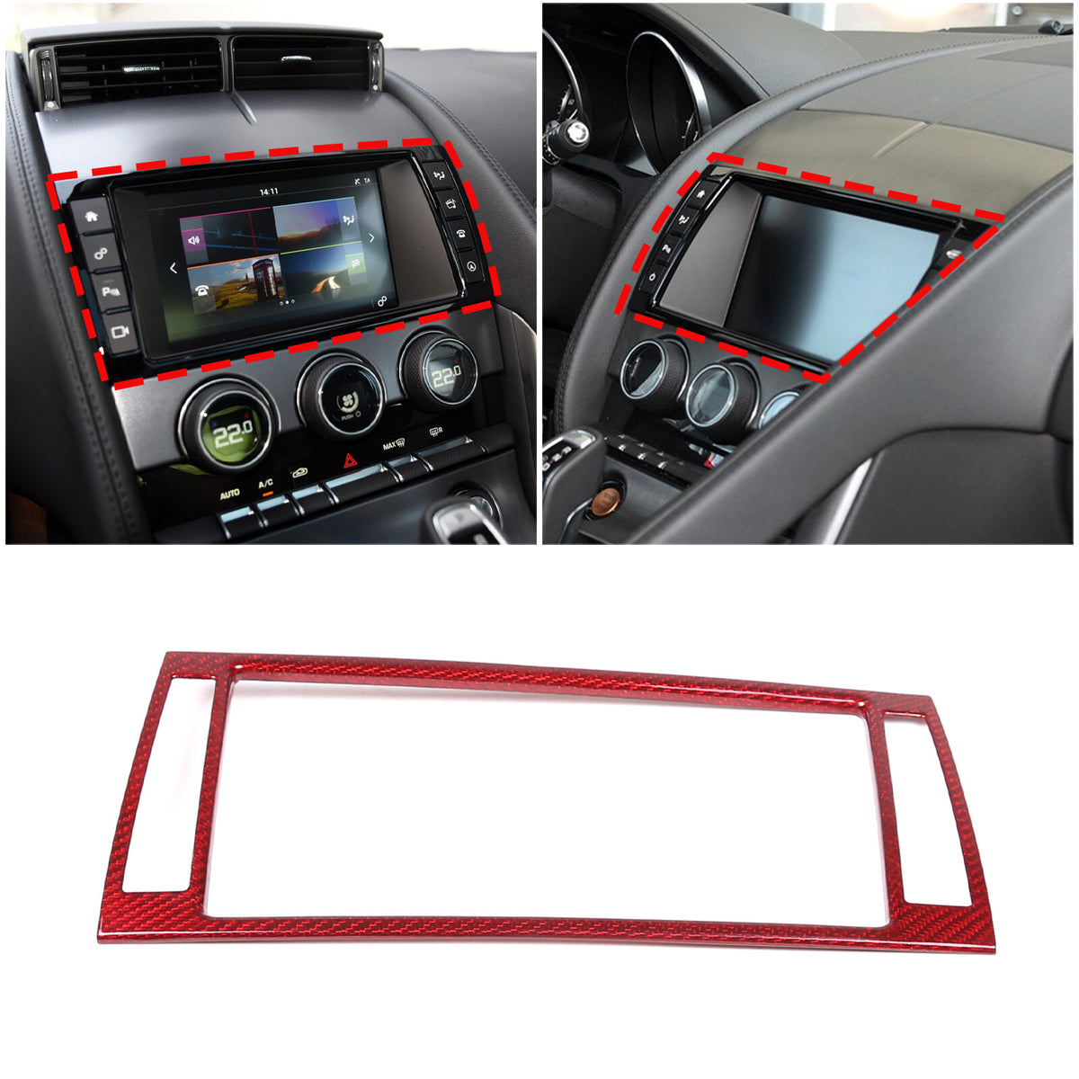 Red Carbon Fiber Dashboard Navigation Cover Trim for For Jaguar F-TYPE 13-18 4