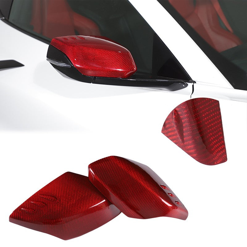 Red Real Carbon Fiber Side Mirror Cover Trim W/Air Vent For Corvette C8 2020+ 1