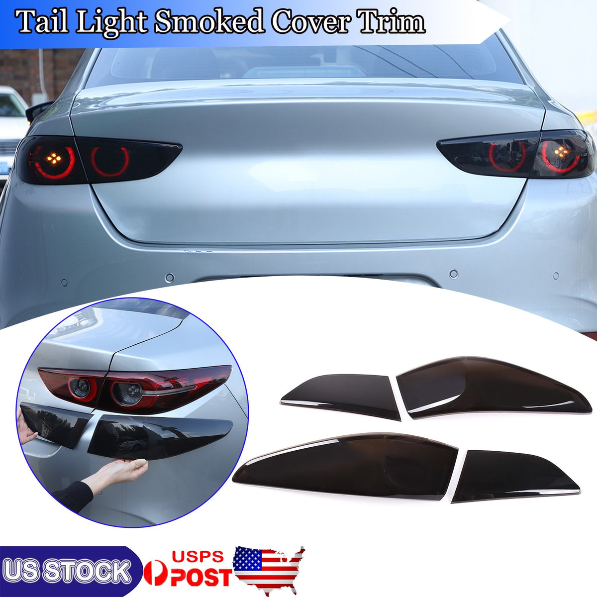 Smoked Black Tail Light Lamp Cover Guard Trim For Mazda 3 2020-21 1