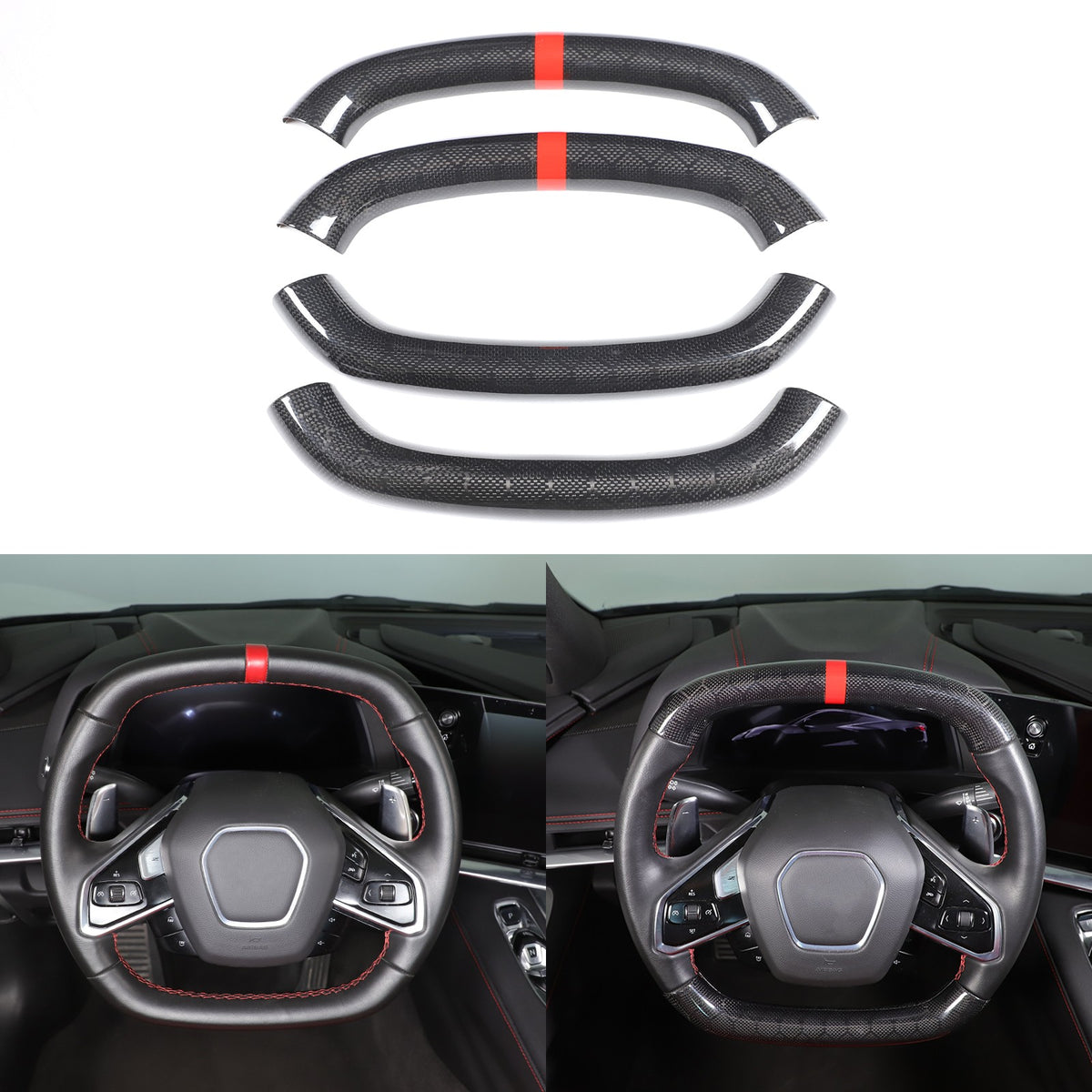 Red Top Honeycomb Carbon Fiber Steering Wheel Trim Cover For Corvette C8 2020+ 1