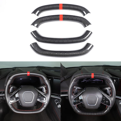 Red Top Honeycomb Carbon Fiber Steering Wheel Trim Cover For Corvette C8 2020+ 1