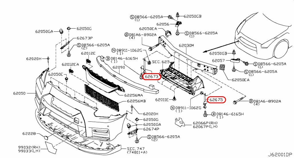 Nissan OEM BRACKET-FRONT BUMPER SIDE,RH & LH Set For R35 GT-R MY11- 3