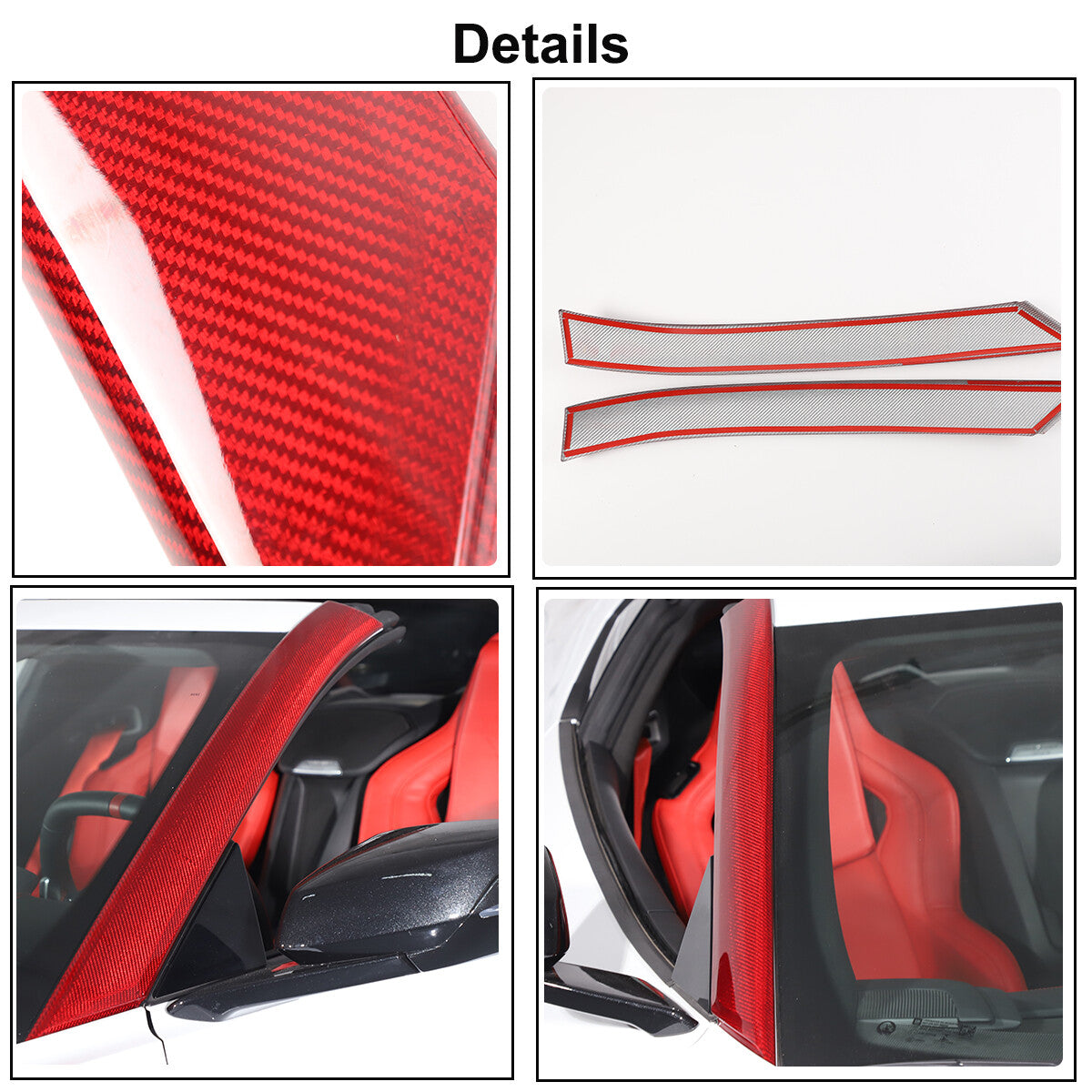 Red Real Carbon Fiber Front Window A Pillar Layover Trim For C8 Corvette Z06 Z51 2