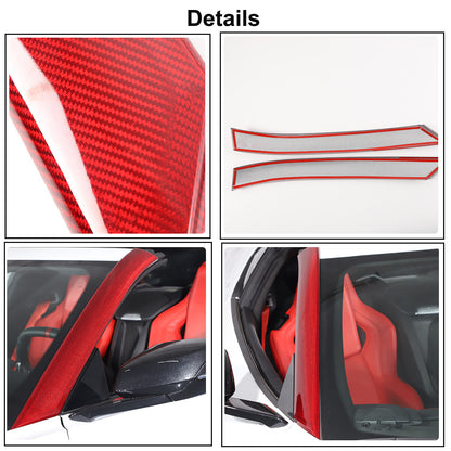 Red Real Carbon Fiber Front Window A Pillar Layover Trim For C8 Corvette Z06 Z51 2