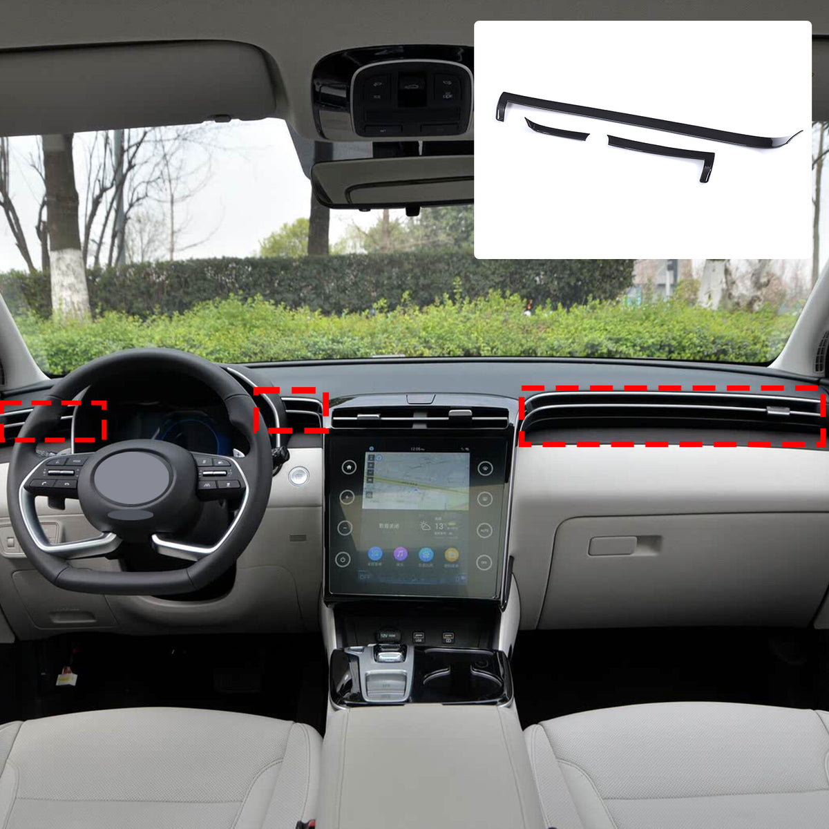 Glossy Black Center Console Air Vent Trim Strip For Hyundai Santa Cruz 2022+ US 14