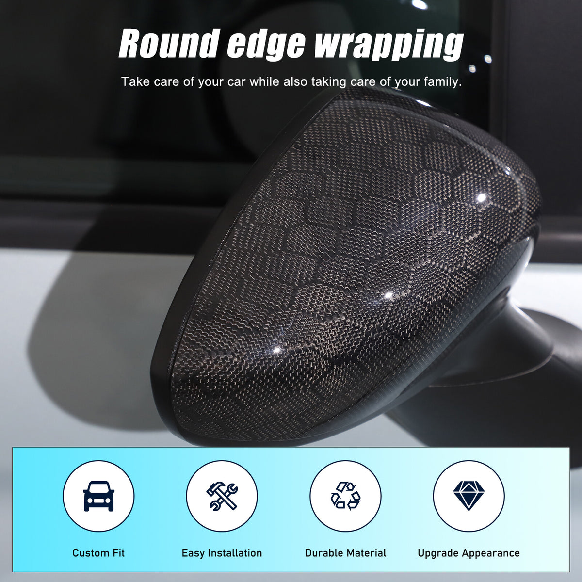 Honeycomb Carbon Fiber Exterior Side Mirror Trim For Fiat 500 Abarth 595 2010+ 14