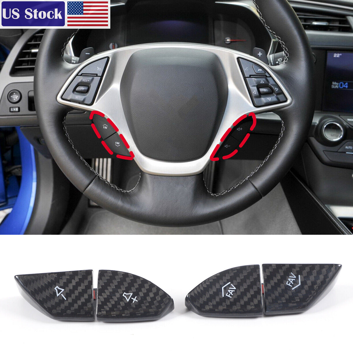 Real Carbon Fiber Steering Wheel Volume Button Cover Trim For Corvette C7 14-19 1