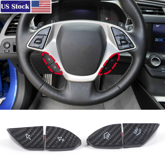 Real Carbon Fiber Steering Wheel Volume Button Cover Trim For Corvette C7 14-19 1