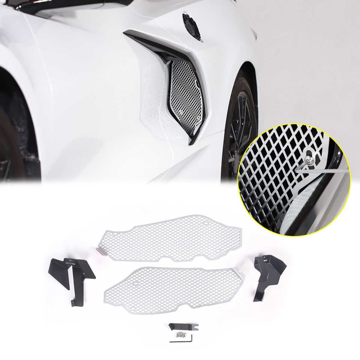 Silver Steel Intake Mesh Grille Insert Guard For Corvette C8 2020-2026 3