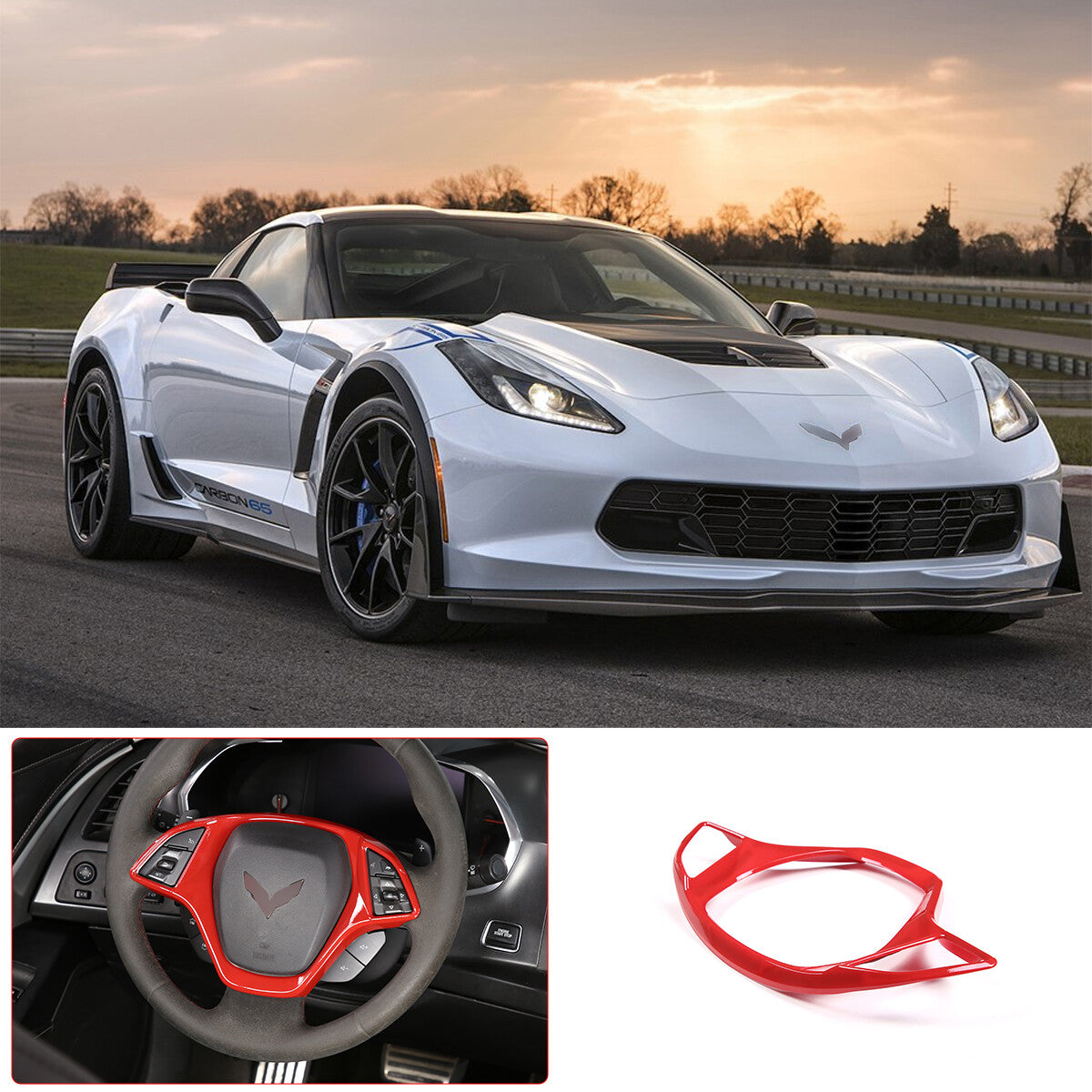 Sports Red ABS Interior Decoration Cover Trim Kit For Corvette C7 2014-19 - Styles 1-5 10