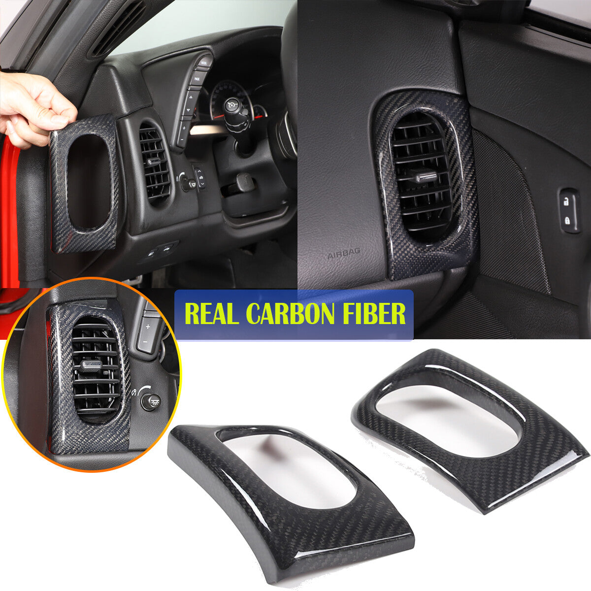 Real Dry Carbon fiber Side Air Outlet Vent Panel Trim For Corvette C6 2005-2013 1