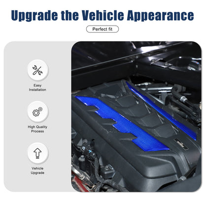 Blue Real Carbon Fiber Hood Engine Side Cover Trim for Corvette C8 2020+ 6