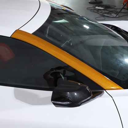 Yellow Carbon Fiber Front Window A Pillar Layover Trim For C8 Corvette 20-26 2