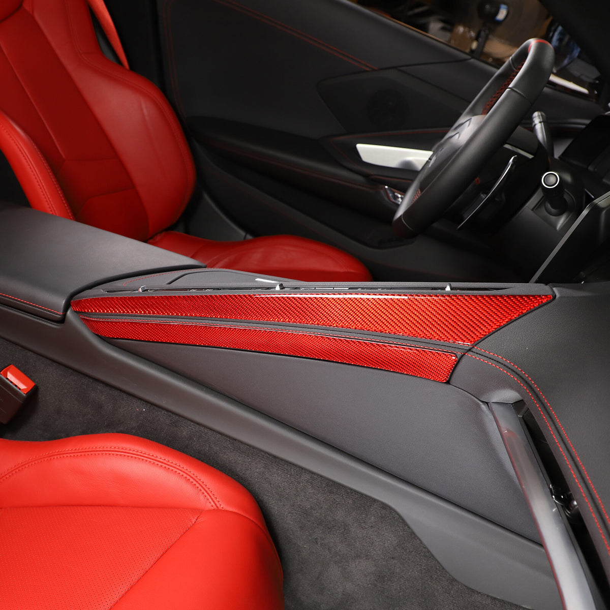 Red Soft Carbon Fiber Interior Decor Trim Kit Cover Set For Corvette C8 20-25 125