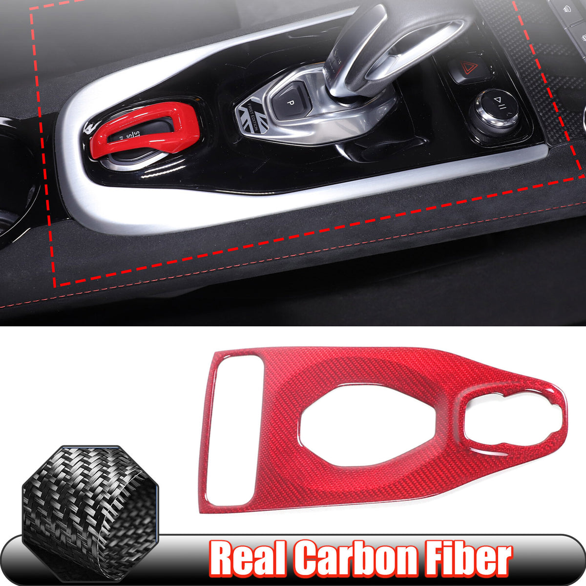 Red Real Carbon Fiber Center Gear Trim Cover For Lotus EMIRA V6 AT 2021-2025 3