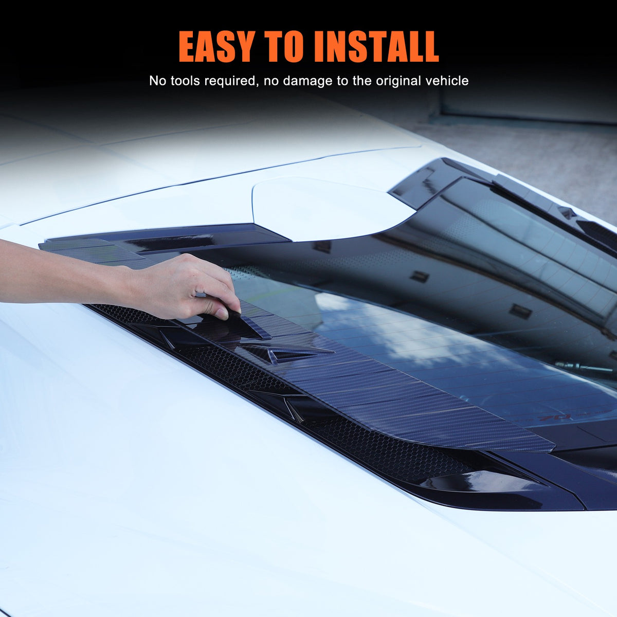 ABS Carbon Fiber Rear Hood Wash Waterproof Trim Cover For Corvette C8 2020+ 16