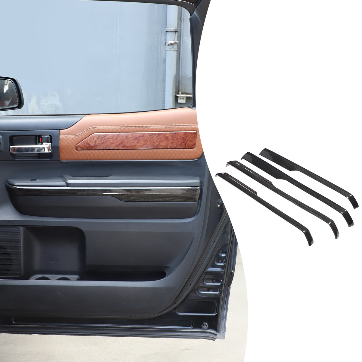 Black Wood Grain ABS Door Armrest Lower Trim For Toyota Tundra 2014‑2020 19